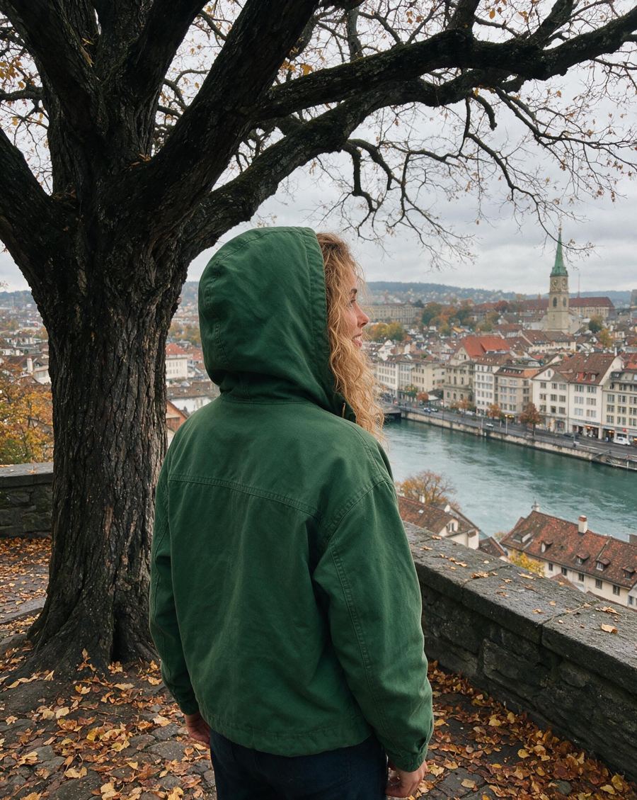 Lea im grünen Kapuzenpulli auf dem Lindenhof